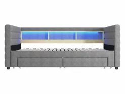 ModernLuxe Sofá cama 90x190 cm - con cama nido - con puertos USB + Type-C - con 2 cajones - banda luminosa LED - (colchón no incluido)