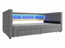 ModernLuxe Sofá cama 90x190 cm - con cama nido - con puertos USB + Type-C - con 2 cajones - banda luminosa LED - (colchón no incluido)