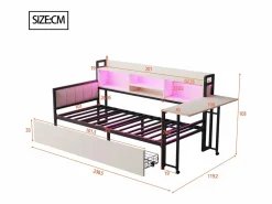 Online ModernLuxe Sofá cama 90x200 cm - con iluminación LED - con 2 cajones - toma de corriente - escritorio plegable - (colchón no incluido) Blanco