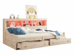 Hot Sofá cama 90x200 cm - con toma USB y 2 cajones - somier de láminas - Natural Cama Diván