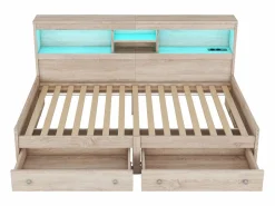 Hot Sofá cama 90x200 cm - con toma USB y 2 cajones - somier de láminas - Natural Cama Diván