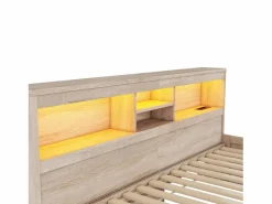 Hot Sofá cama 90x200 cm - con toma USB y 2 cajones - somier de láminas - Natural Cama Diván