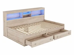 Hot Sofá cama 90x200 cm - con toma USB y 2 cajones - somier de láminas - Natural Cama Diván