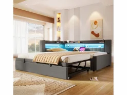 Sale Sofá cama 90x200 cm (180 x 200 cm) - con cama nido - con USB + Type-C - con iluminación LED - ​ (colchón no incluido) Cama Diván|Cama Con Almacenaje