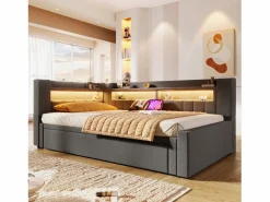 Sale Sofá cama 90x200 cm (180 x 200 cm) - con cama nido - con USB + Type-C - con iluminación LED - ​ (colchón no incluido) Cama Diván|Cama Con Almacenaje