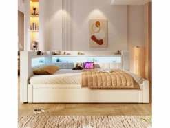 ModernLuxe Sofá cama 90x200 cm (180 x 200 cm) - con cama nido - con USB + Type-C - con iluminación LED - ​ (colchón no incluido)