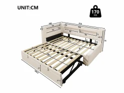 ModernLuxe Sofá cama 90x200 cm (180 x 200 cm) - con cama nido - con USB + Type-C - con iluminación LED - ​ (colchón no incluido)