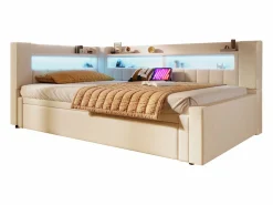 ModernLuxe Sofá cama 90x200 cm (180 x 200 cm) - con cama nido - con USB + Type-C - con iluminación LED - ​ (colchón no incluido)