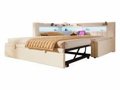ModernLuxe Sofá cama 90x200 cm (180 x 200 cm) - con cama nido - con USB + Type-C - con iluminación LED - ​ (colchón no incluido)