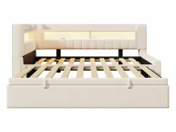 ModernLuxe Sofá cama 90x200 cm (180 x 200 cm) - con cama nido - con USB + Type-C - con iluminación LED - ​ (colchón no incluido)