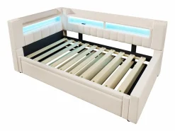 ModernLuxe Sofá cama 90x200 cm (180 x 200 cm) - con cama nido - con USB + Type-C - con iluminación LED - ​ (colchón no incluido)