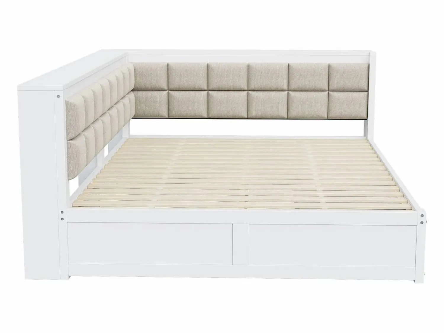 Outlet sofá cama 140x200 cm con 2 cajones de almacenamiento y somier de láminas, blanca - sin colchón Cama Diván
