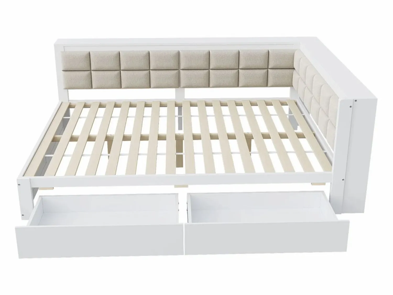 Outlet sofá cama 140x200 cm con 2 cajones de almacenamiento y somier de láminas, blanca - sin colchón Cama Diván