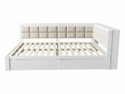 Outlet sofá cama 140x200 cm con 2 cajones de almacenamiento y somier de láminas, blanca - sin colchón Cama Diván