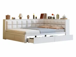 Outlet sofá cama 140x200 cm con 2 cajones de almacenamiento y somier de láminas, blanca - sin colchón Cama Diván