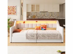 New ModernLuxe Sofá cama 90x200cm - con USB + Type-C - con iluminación LED - con 2 cajones - (sin colchón) Beige