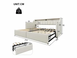 New ModernLuxe Sofá cama 90x200cm - con USB + Type-C - con iluminación LED - con 2 cajones - (sin colchón) Beige