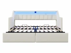 New ModernLuxe Sofá cama 90x200cm - con USB + Type-C - con iluminación LED - con 2 cajones - (sin colchón) Beige