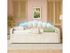 ModernLuxe Sofá cama 90x200/180x200 cm - con cama nido - con banda luminosa LED - terciopelo - (colchón no incluido)