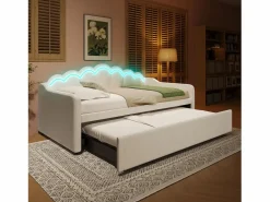 ModernLuxe Sofá cama 90x200/180x200 cm - con cama nido - con banda luminosa LED - terciopelo - (colchón no incluido)