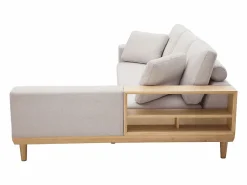 Outlet Miliboo Sofá chaise longue a la derecha 5 plazas con almacenaje de tela texturizada efecto aterciopelado y madera clara KOMAO Beige