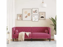Clicnbuy Sofá Chesterfield 3 plazas con cojines terciopelo tinto