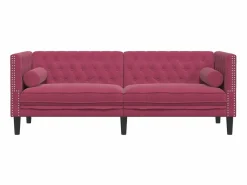 Clicnbuy Sofá Chesterfield 3 plazas con cojines terciopelo tinto