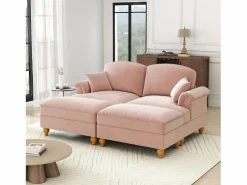 New Sofá chesterfield 2 plazas en felpa - con 2 otomanas y 2 cojines - falda desmontable - 194x140x93cm Sofás Club