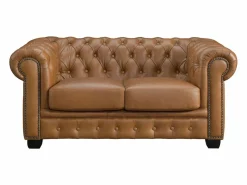 LINEA SOFA Sofá chesterfield 2 plazas 100% piel de búfalo Caramel vintage BRENTON