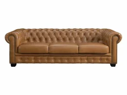 LINEA SOFA Sofá chesterfield 4 plazas 100% piel de búfalo Caramel vintage BRENTON Camel