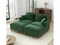 DripeX Sofá chesterfield 2 plazas en felpa - con 2 otomanas y 2 cojines - falda desmontable - 194x140x93cm
