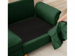 DripeX Sofá chesterfield 2 plazas en felpa - con 2 otomanas y 2 cojines - falda desmontable - 194x140x93cm