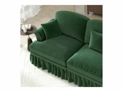 DripeX Sofá chesterfield 2 plazas en felpa - con 2 otomanas y 2 cojines - falda desmontable - 194x140x93cm