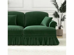 DripeX Sofá chesterfield 2 plazas en felpa - con 2 otomanas y 2 cojines - falda desmontable - 194x140x93cm