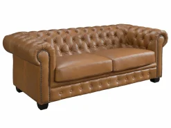 LINEA SOFA Sofá chesterfield 3+1 plazas 100% piel de búfalo Caramel vintage BRENTON