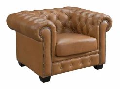 LINEA SOFA Sofá chesterfield 3+1 plazas 100% piel de búfalo Caramel vintage BRENTON