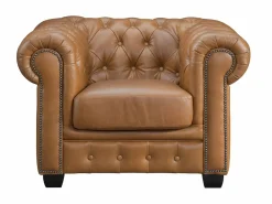 LINEA SOFA Sofá chesterfield 3+1 plazas 100% piel de búfalo Caramel vintage BRENTON