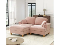 Discount Sofá chesterfield 2 plazas en felpa - con otomana y 2 cojines - falda desmontable - 194x140x93cm Sofás Club|Sofá Rinconera