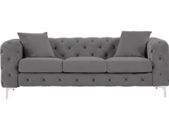 New Sofá Chesterfield de 3 plazas de terciopelo antracita y patas de metal EDWINA Sofás Chesterfield
