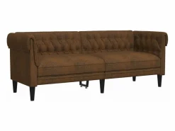 New Clicnbuy Sofá Chesterfield de 3 plazas tela marrón Marru00f3n