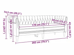 New Clicnbuy Sofá Chesterfield de 3 plazas tela marrón Marru00f3n