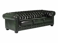LINEA SOFA Sofá chesterfield de 4 plazas 100% piel Verde BRENTON