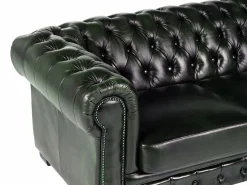 LINEA SOFA Sofá chesterfield de 4 plazas 100% piel Verde BRENTON