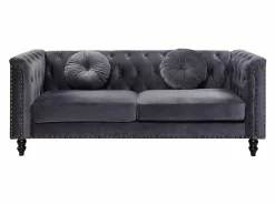 Clearance Sofá chesterfield de 3 plazas de terciopelo antracita TURNER Sofá De Terciopelo|Sofá - 3 Plazas