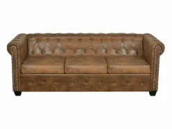 Clicnbuy Sofá Chesterfield de 3 plazas cuero sintético marrón