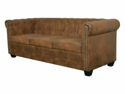 Clicnbuy Sofá Chesterfield de 3 plazas cuero sintético marrón