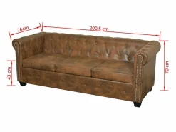 Clicnbuy Sofá Chesterfield de 3 plazas cuero sintético marrón