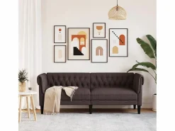 Clicnbuy Sofá Chesterfield de 3 plazas tela marrón oscuro