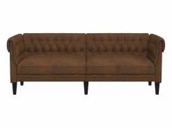 Online vidaxl Sofá Chesterfield de 3 plazas tela marrón Marru00f3n