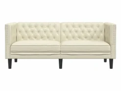 Outlet Clicnbuy Sofá Chesterfield de 2 plazas cuero artificial blanco Crema